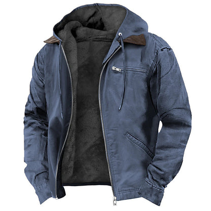 Mens Winter Hooded Coat With Pockets Warm Fleece Zip-up Jacket