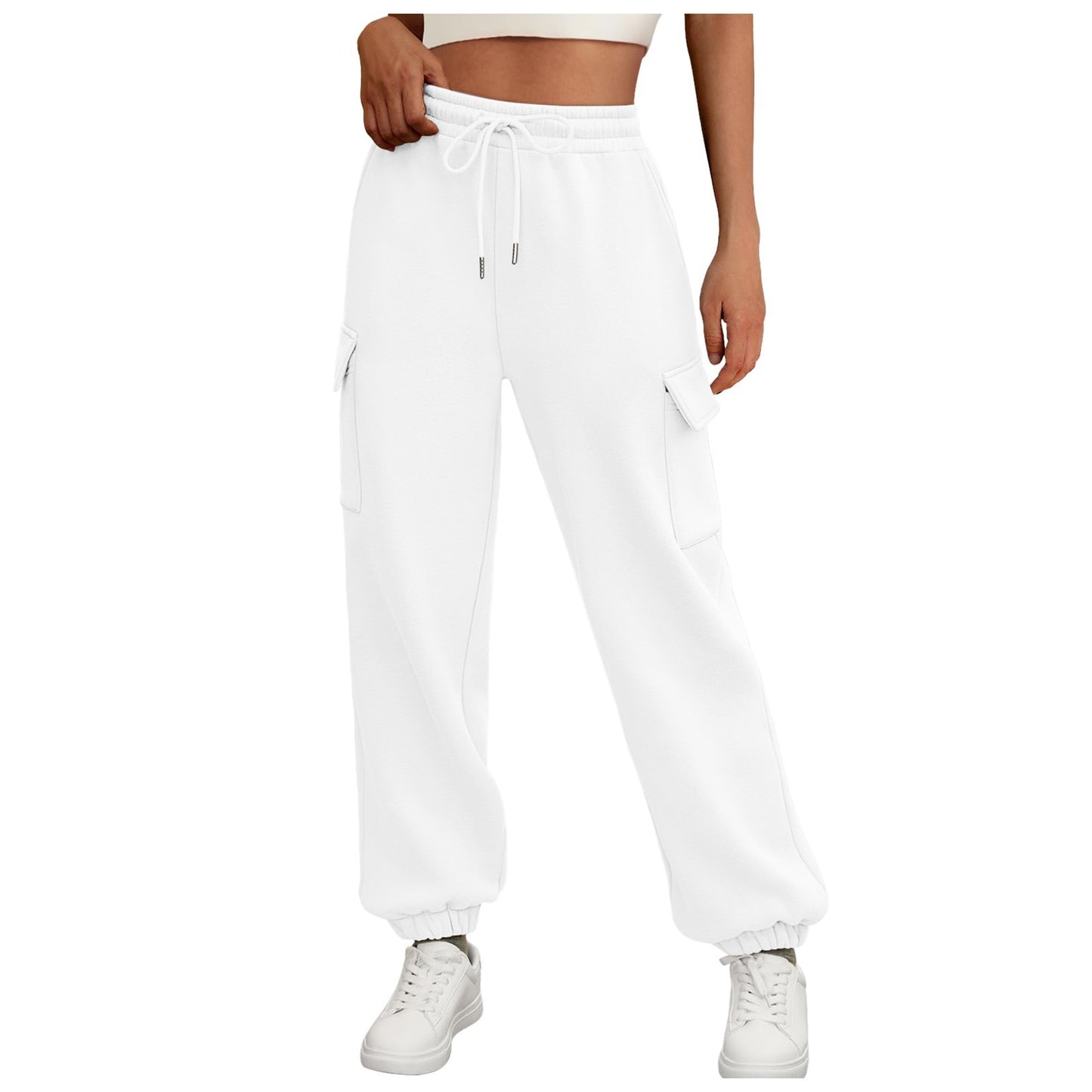 Casual Side Pocket Elastic Waist Solid Color Joggers Pants