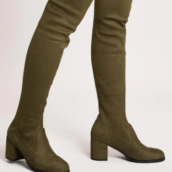 Tube Chunky Heel Mid-High Stretch Boots For Women
