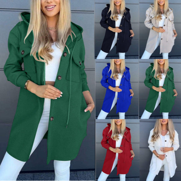 Winter Hooded Long Sleeve Twill Jacket with pockets women