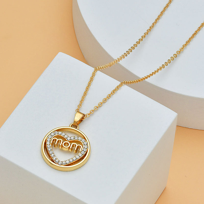 Mother's Day Mom Heart Shape With Diamond Necklace