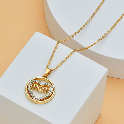 Mother's Day Mom Heart Shape With Diamond Necklace