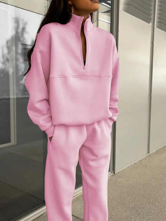 Long-sleeved Sports Stand-up Collar Zip-up Top Sweatshirt suit Womens