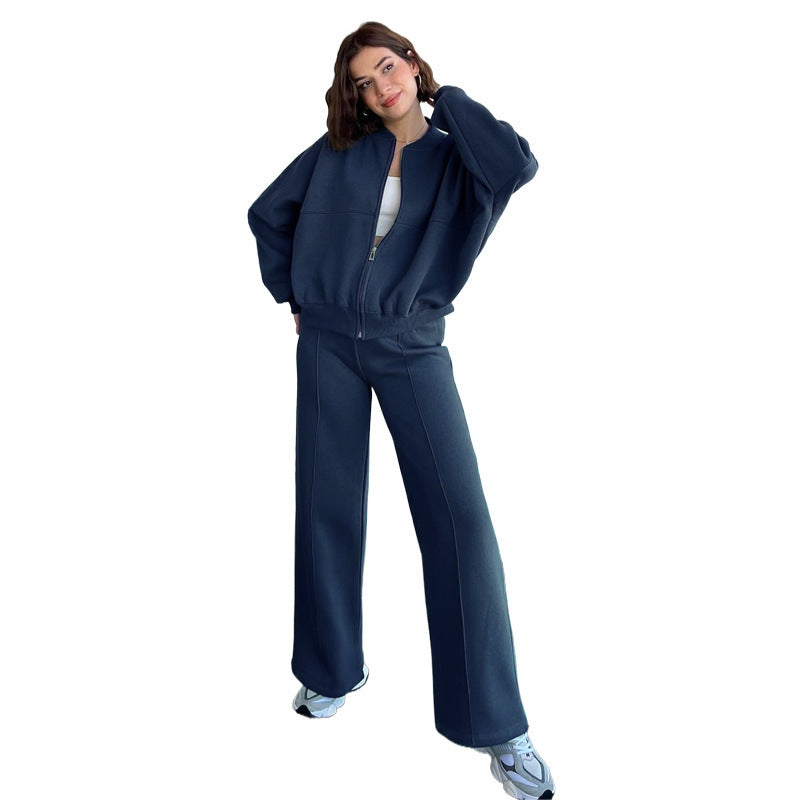 Dropped shoulder Zipper Cardigan Sweater Fashion Casual Set