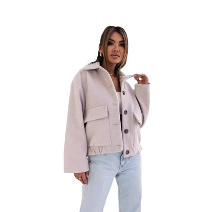 Women's Casual Button Woolen Winter llJackets