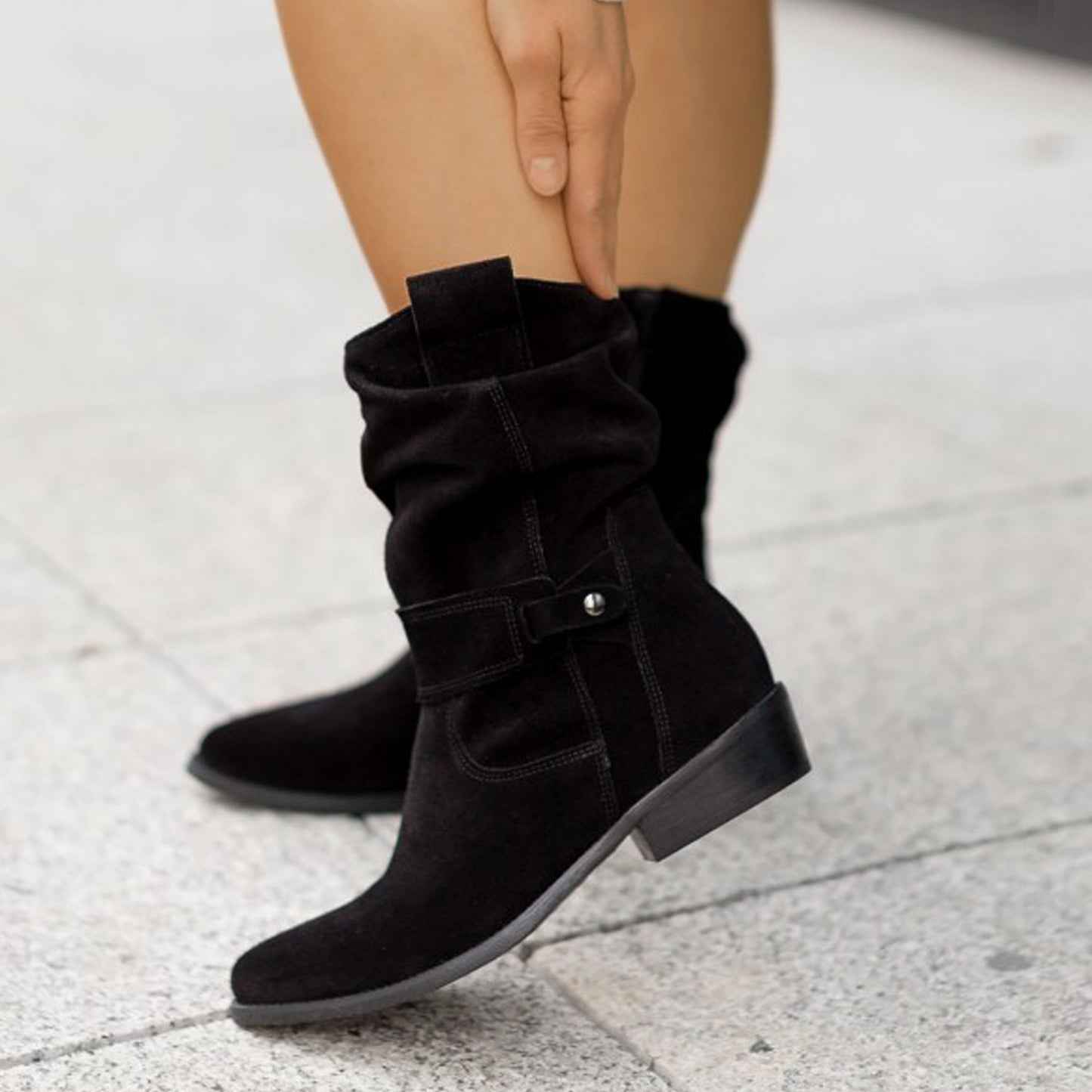 Pointed Toe Mid-calf Suede Zipper Winter Boots For Women