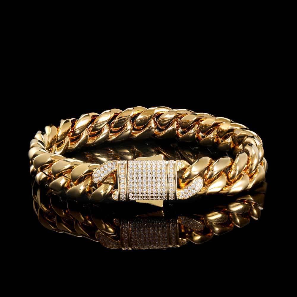 Season Prestige Men's 18k Gold Geometric Titanium Bracelet