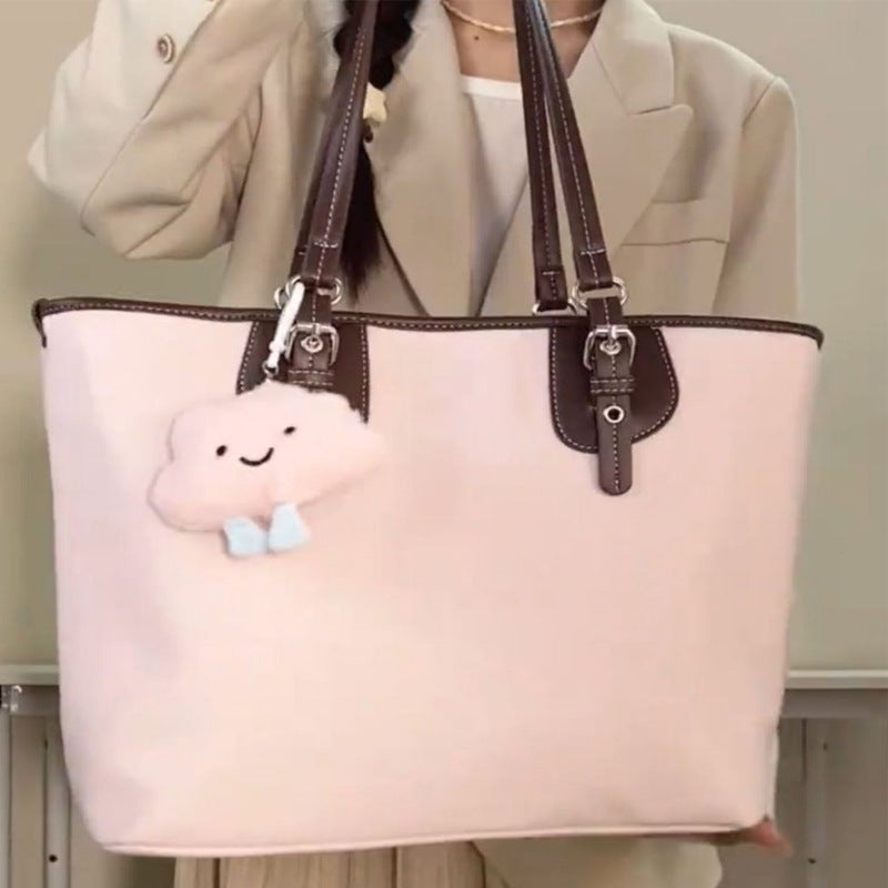 High-end vertical canvas tote bag 8n soft pink;large-capacity urban Minimalist shoulder bag from 
 the Signature Lady,Season Prestige collection 