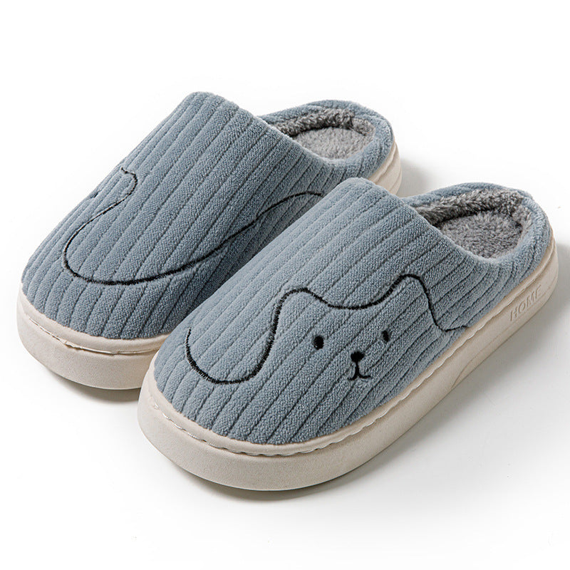 Women Striped Cat Slippers Indoor Couple Non-slip Winter Warm Plush House Shoes Mens
