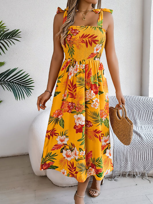 Flowers Print Holiday Beach Long Dresses Summer Clothing For Women