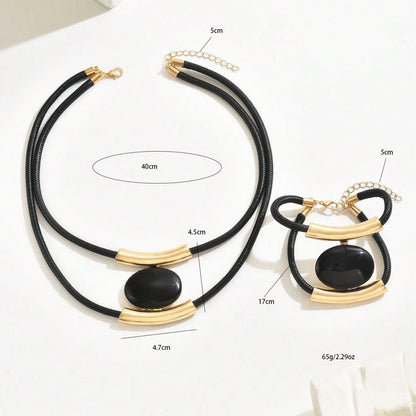 Womens Elegance  Black And Gold Jewelry Set
