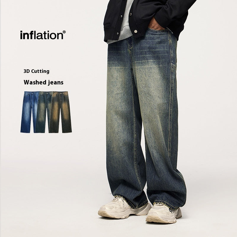 Washed Cut Wide Leg Jeans For Men