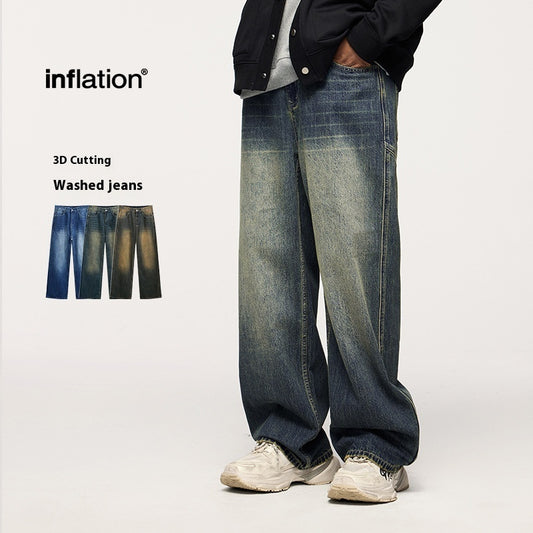Washed Cut Wide Leg Jeans For Men