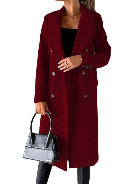 Long Sleeve Lapel Double Breasted Long Winter Coat for Women