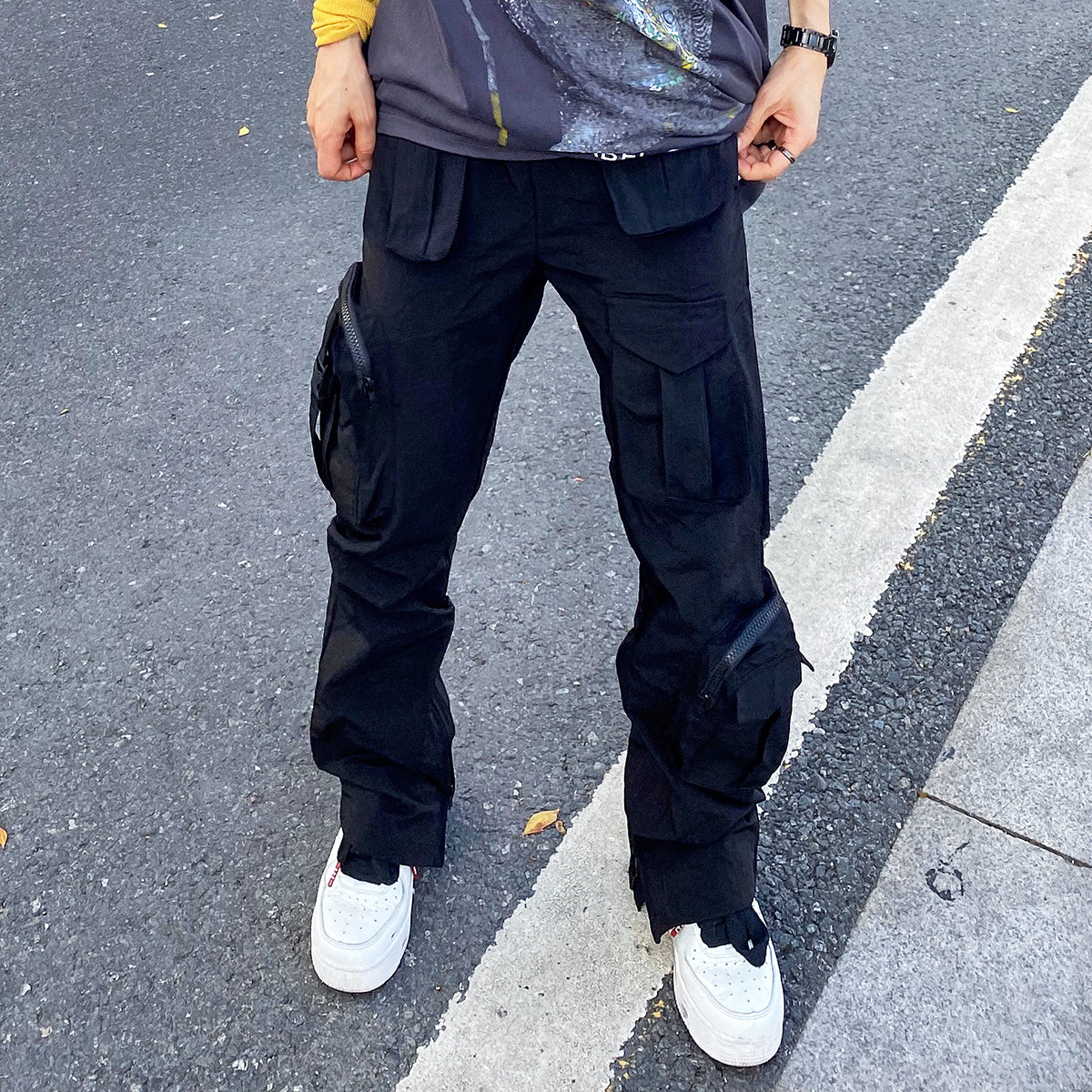 Overalls Trousers Zipper Flared Casual Trousers Ins Pants Men Season Prestige
