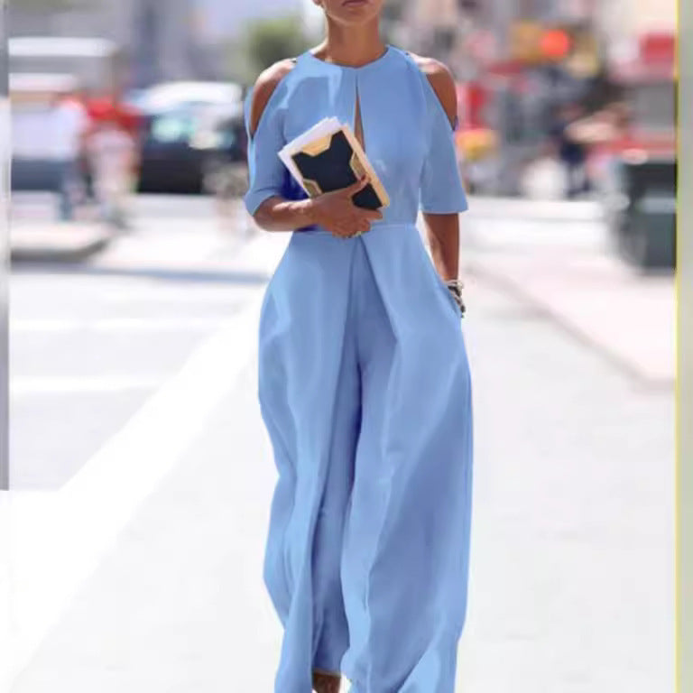 Women's Washed-out Straight Stitching Loose Jumpsuit