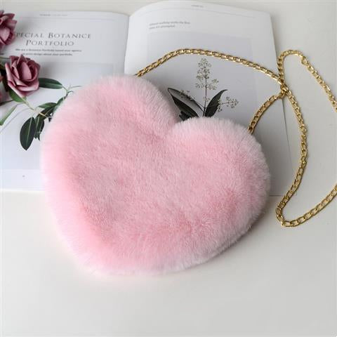 Women Plush Chain Shoulder Love Shaped party Bag Season Prestige