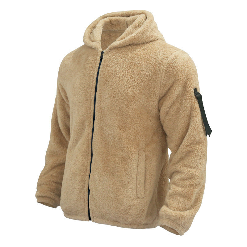 Plush Hooded Reversible Jacket Men's Winter Fleece  With Zipper