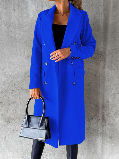 Long Sleeve Lapel Double Breasted Long Winter Coat for Women