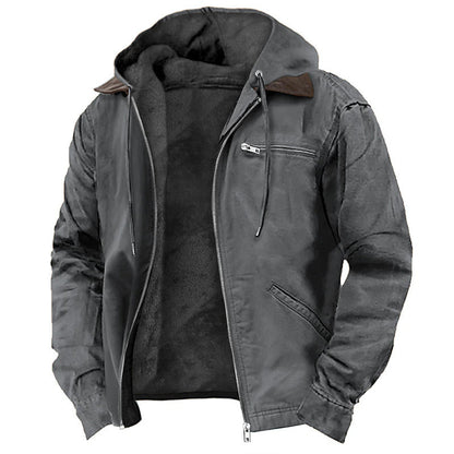 Mens Winter Hooded Coat With Pockets Warm Fleece Zip-up Jacket