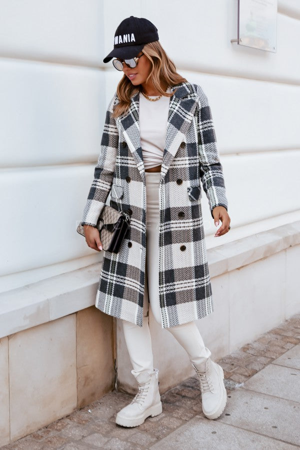 Plaid Woollen Winter Coat For Women Season Prestige