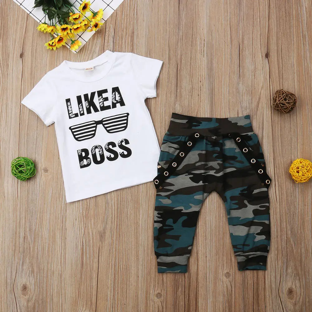 Newborn Infant Toddler Baby Boy Clothes Set Kids Boys Cute Short Sleeve T-Shirt Top+Pants