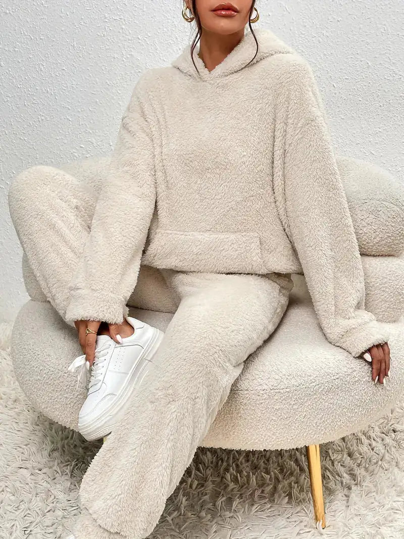 Cozy Two-piece Teddy Winter Set With hood For Women
