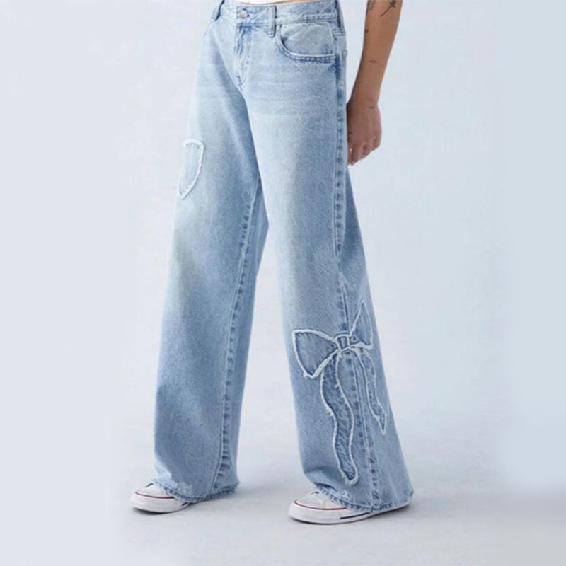 Women's Straight  Butterflu Jeans Street Design Baggy Pants