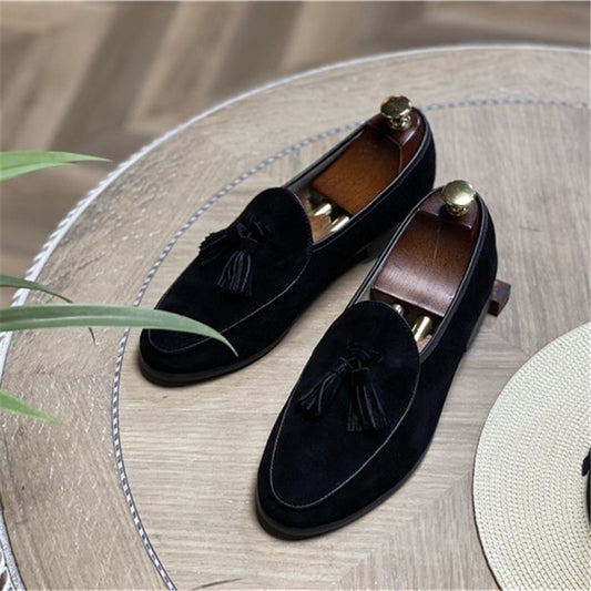 Mens Retro British Style Beanie Tassel Slip-on Shoes