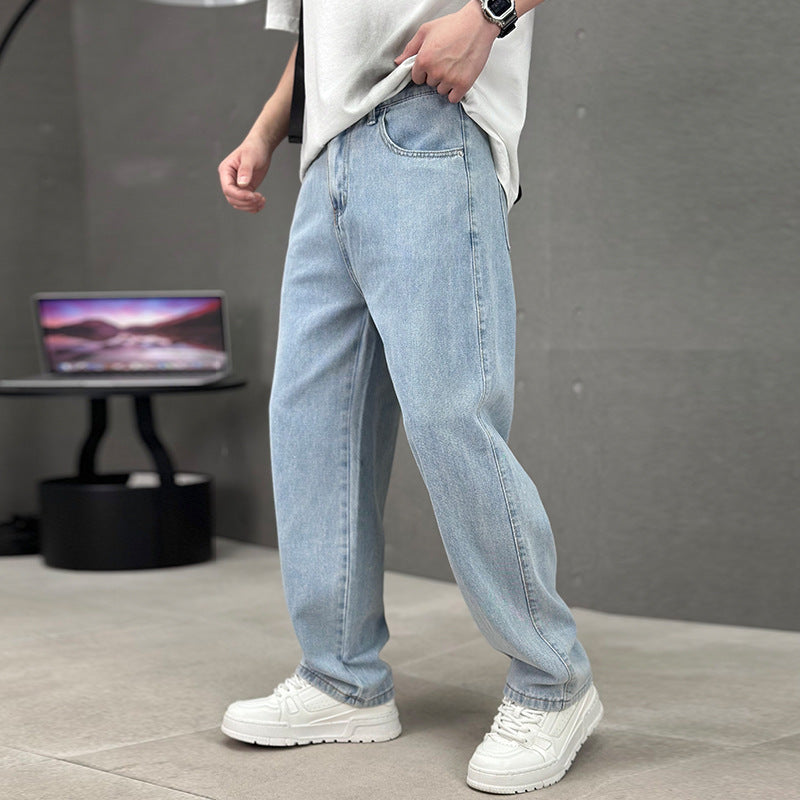 Men's Wide-leg Straight Jeans Trousers Casual Long Pants