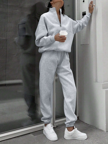 Long-sleeved Sports Stand-up Collar Zip-up Top Sweatshirt suit Womens