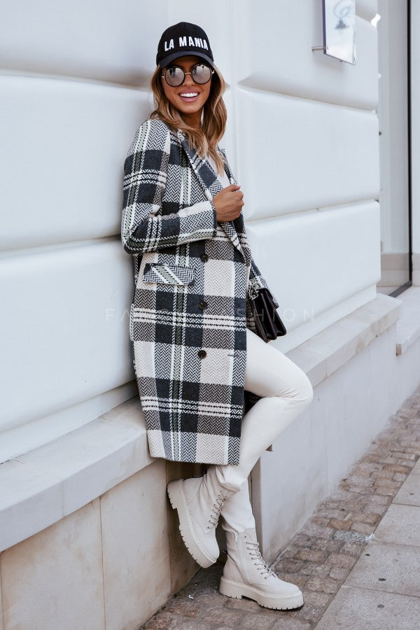 Plaid Woollen Winter Coat For Women Season Prestige