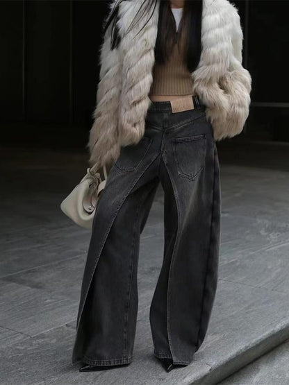 Women's Waste Soil Wind Loose Washed Front and Back Wear Jeans