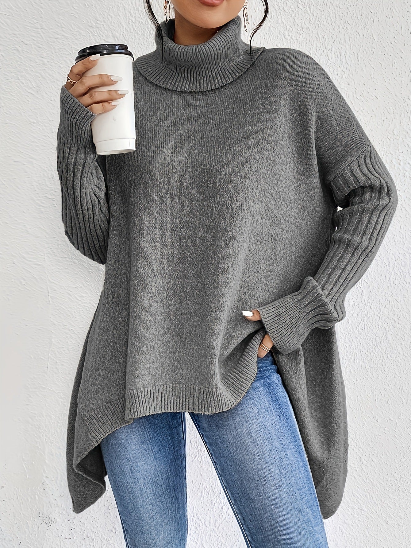 Women's Winter Loose Long Sleeve Knitted Turtleneck Sweater