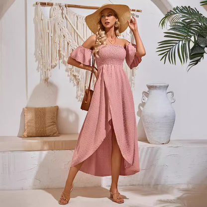 Pleated Ruffle Long Beach Dress For Womens