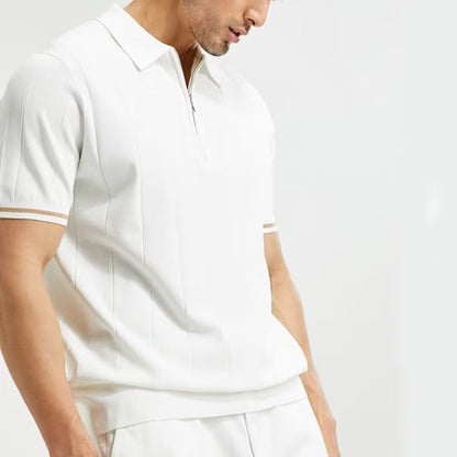 Mens Short-sleeved Polo Shirt Summer Lapel Zipper T-shirt Mens Clothing