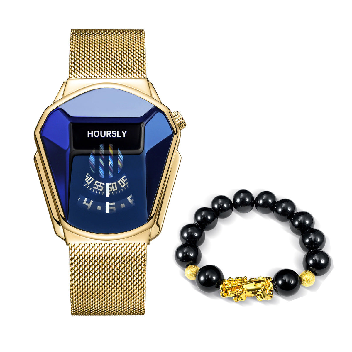Turntable Steel-band Watch Pixiu Bead Bracelet Set