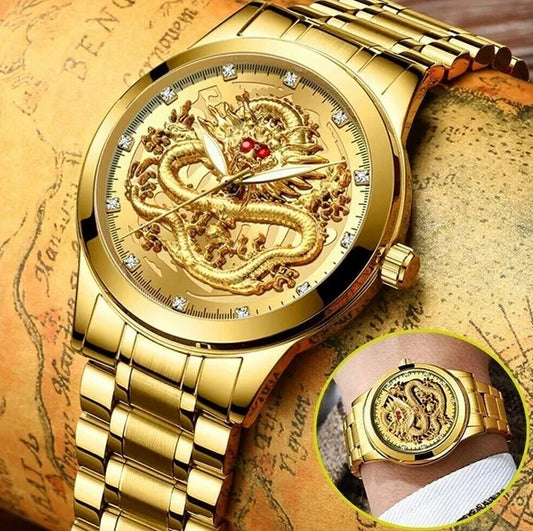 Men's Gold Watch Diamond Quartz Classic Stainless Steel Business Watch