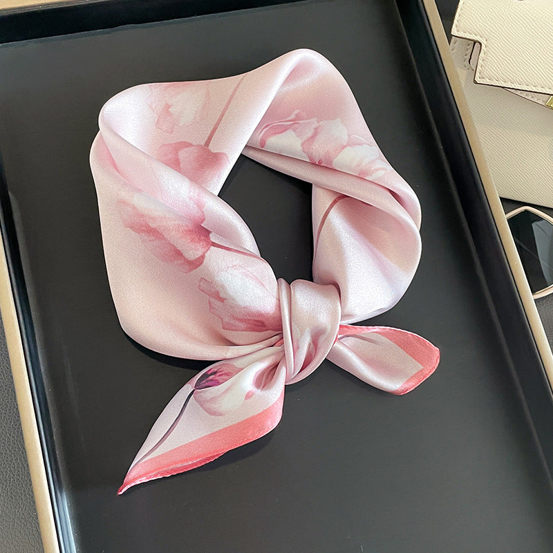 Elegant silk square scarf worn as a chic collarbone necktie, premium women's fashion accessory by Season Prestige.