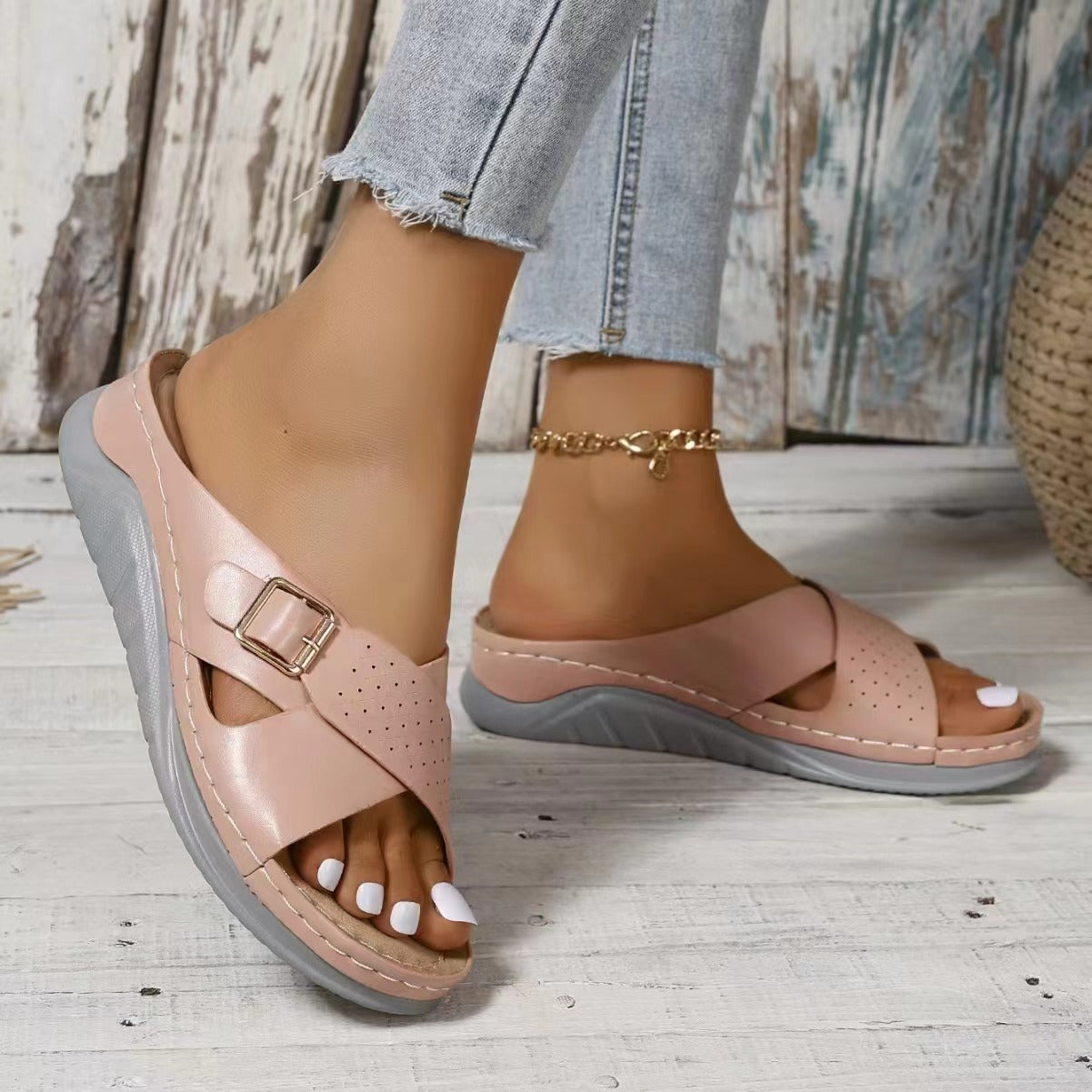 Cross-design Slippers Summer Wedges Beach Sandals Women