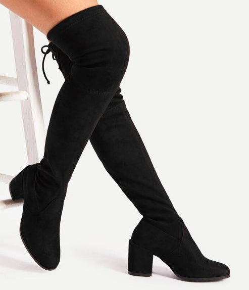 Tube Chunky Heel Mid-High Stretch Boots For Women