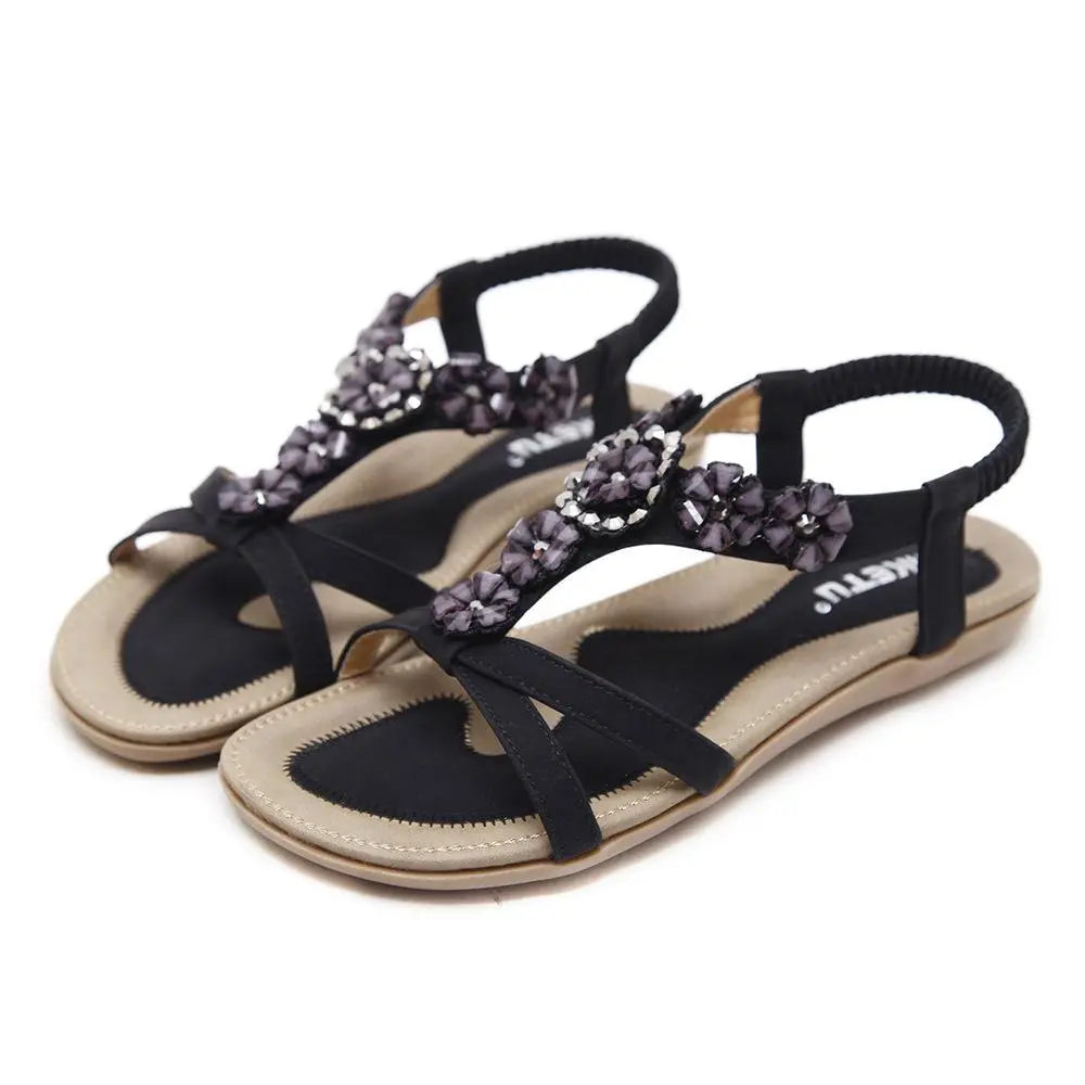 Season Prestige Bohemian Summer Sandals | Rhinestone Flat Shoes