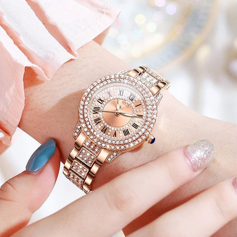 Womens Elegant Sparkling Quartz Watch With Diamonds