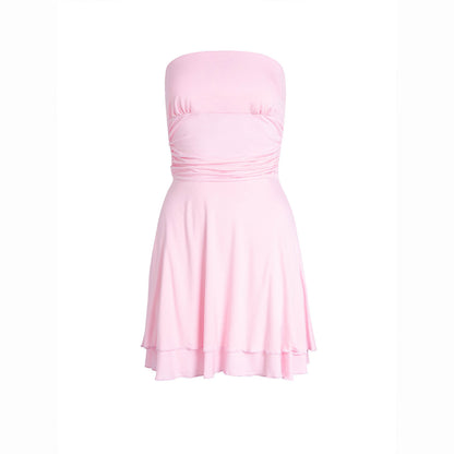 Summer Tube- top Short Sexy Pleated Tight Dress For Women