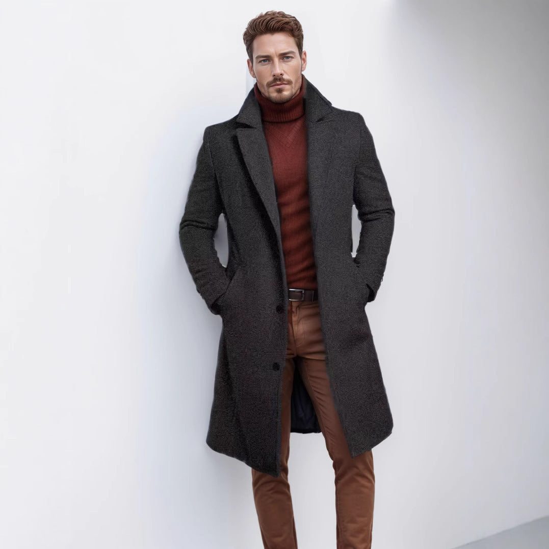 Mid-length Autumn And Winter Woolen Coat For Men