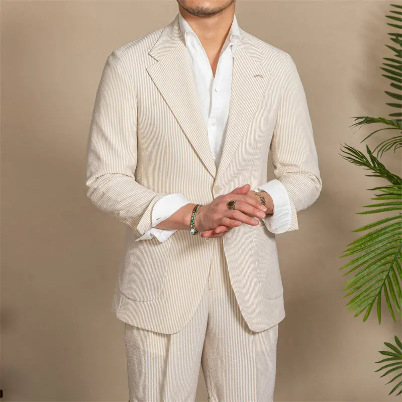 Striped Non-iron Seersucker Slim-fit Blazer - Season Prestige