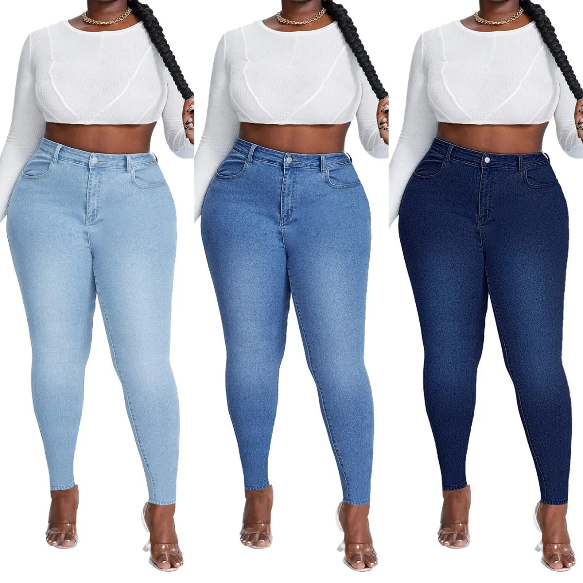 Women High Waist Plus Size Strech Skinny Jeans Denim Pencil Pants