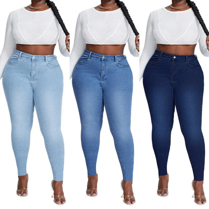 Women High Waist Plus Size Strech Skinny Jeans Denim Pencil Pants
