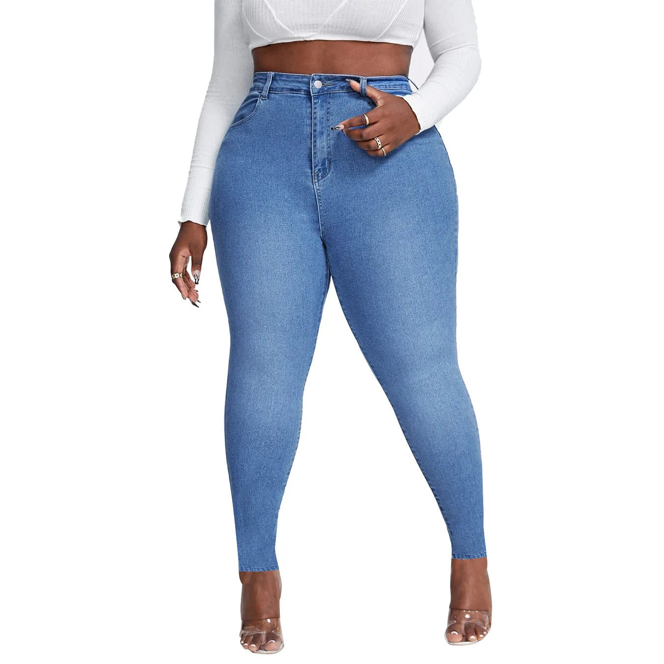 Women High Waist Plus Size Strech Skinny Jeans Denim Pencil Pants