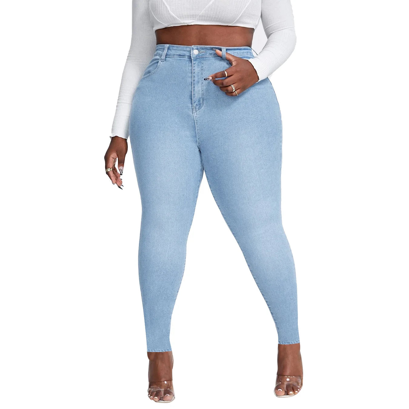 Women High Waist Plus Size Strech Skinny Jeans Fashion Denim Pencil Pants